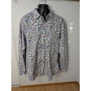 Cremieux Men's XXL  Paisley Button Down Shirt Blue Cotton‎ Stretch Long Sleeve